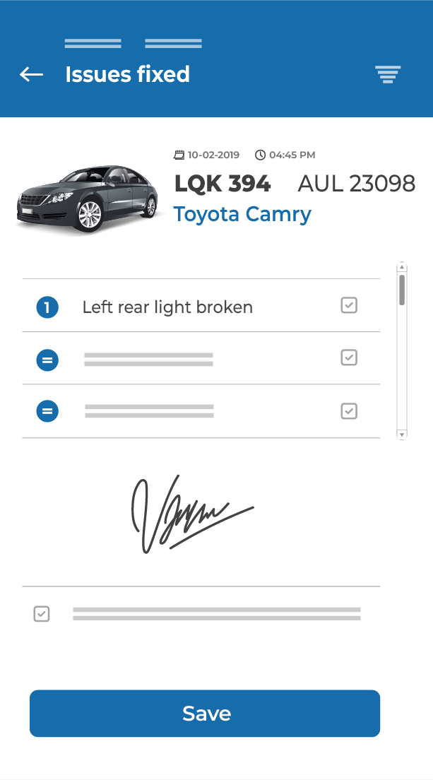 Issues fixed screen in the FleetConnect247 mobile app