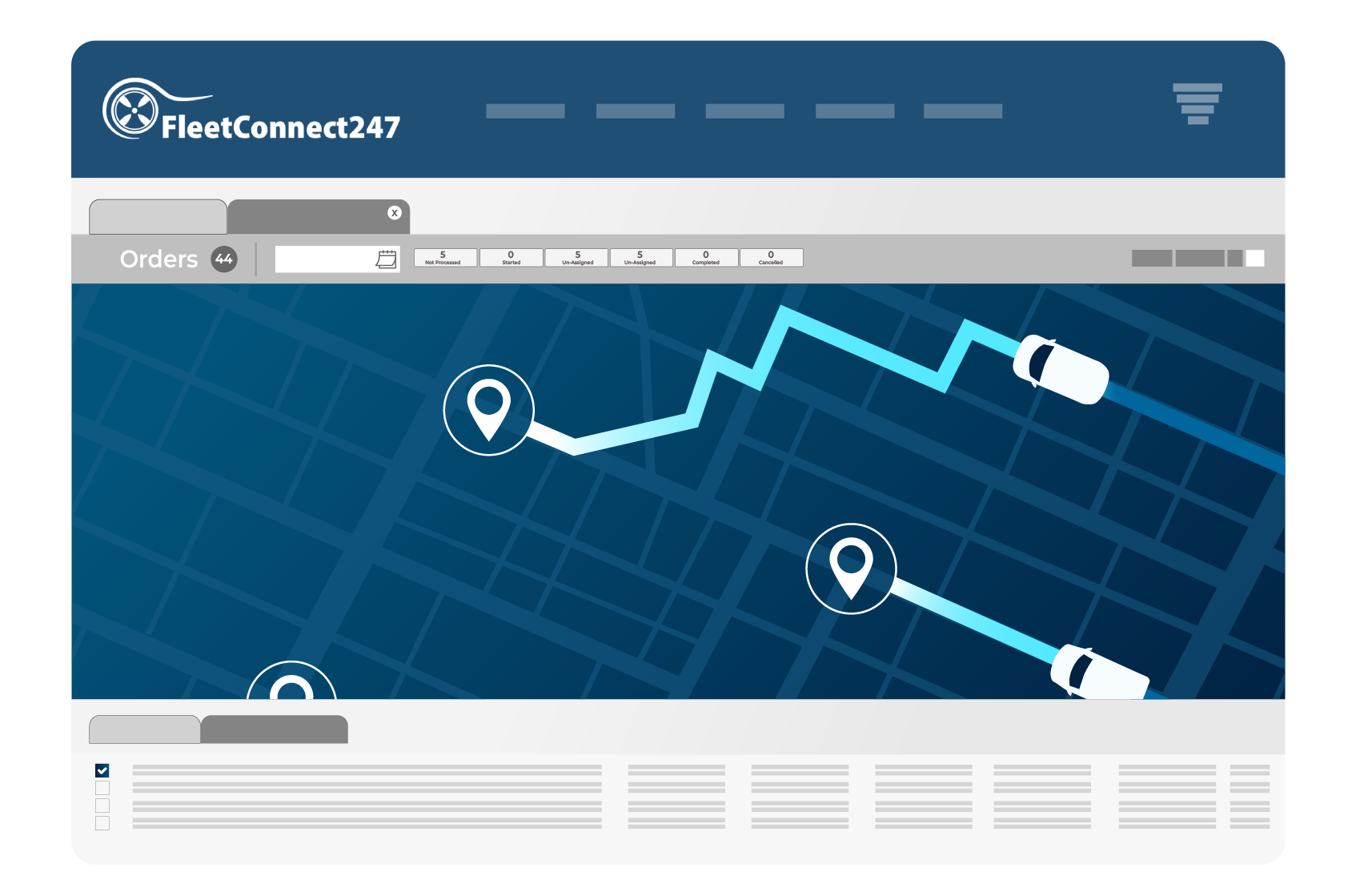 FleetConnect247 route-planning dashboard illustration