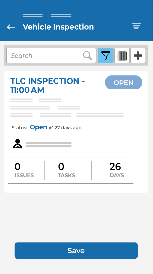 Vehicle inspection screen in the FleetConnect247 mobile app